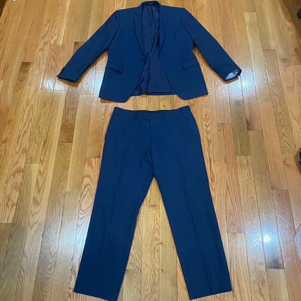 Bar III Navy Blue Slim-Fit Suit Wool-Blend Top & Pants 2-Piece Set